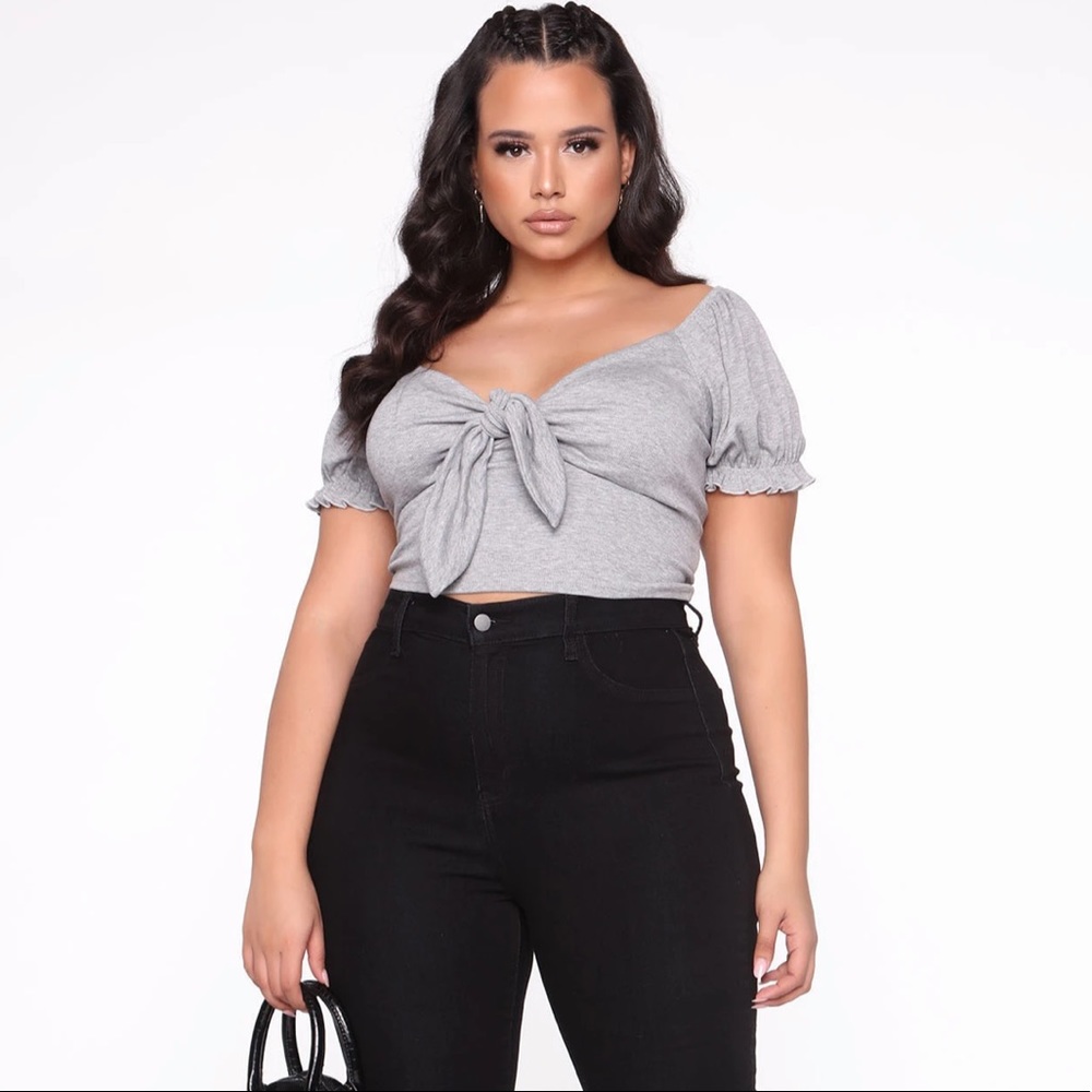 Heather grey ribbon top